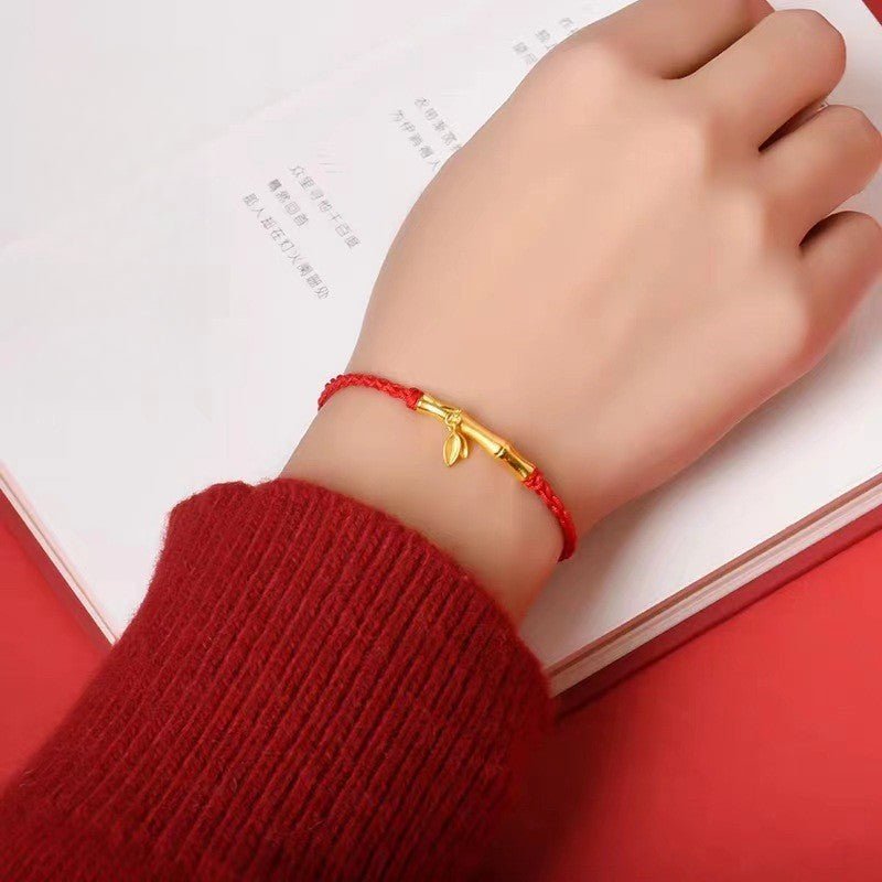 handmade bamboo segment red string bracelet with s925 silver plated gold, good luck charm for exams - star8s