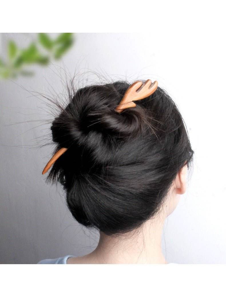 Handmade Black Sandalwood Dangling Hairpin Ideal for Hanfu Vintage Bun - STAR8S