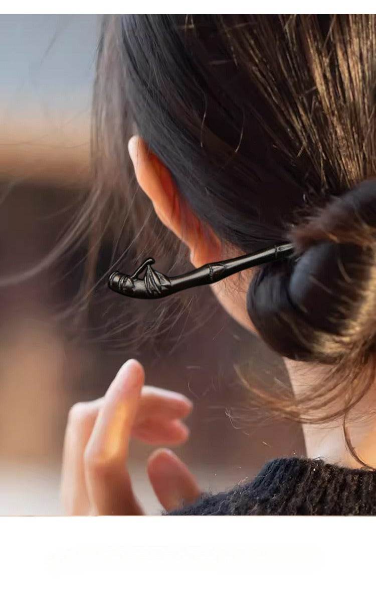 handmade black sandalwood vintage hairpin for hanfu gift to girlfriend - star8s
