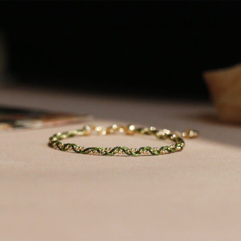 Handmade Braided Bracelet - 14K Gold Plated Thread & Beads - Elegant & Adjustable - STAR8S