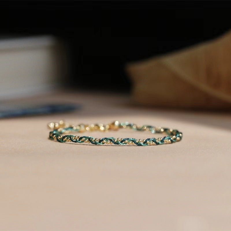 Handmade Braided Bracelet - 14K Gold Plated Thread & Beads - Elegant & Adjustable - STAR8S