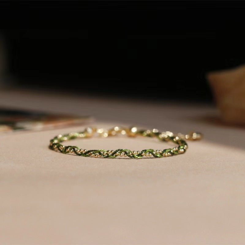 Handmade Braided Bracelet - 14K Gold Plated Thread & Beads - Elegant & Adjustable - STAR8S