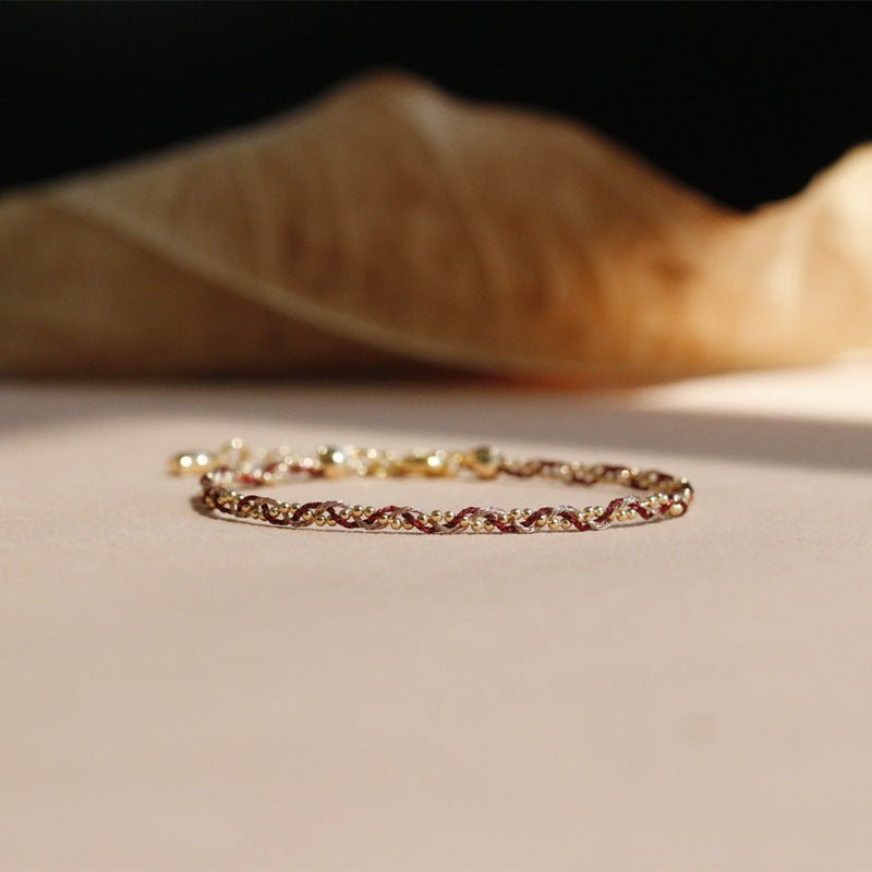 Handmade Braided Bracelet - 14K Gold Plated Thread & Beads - Elegant & Adjustable - STAR8S