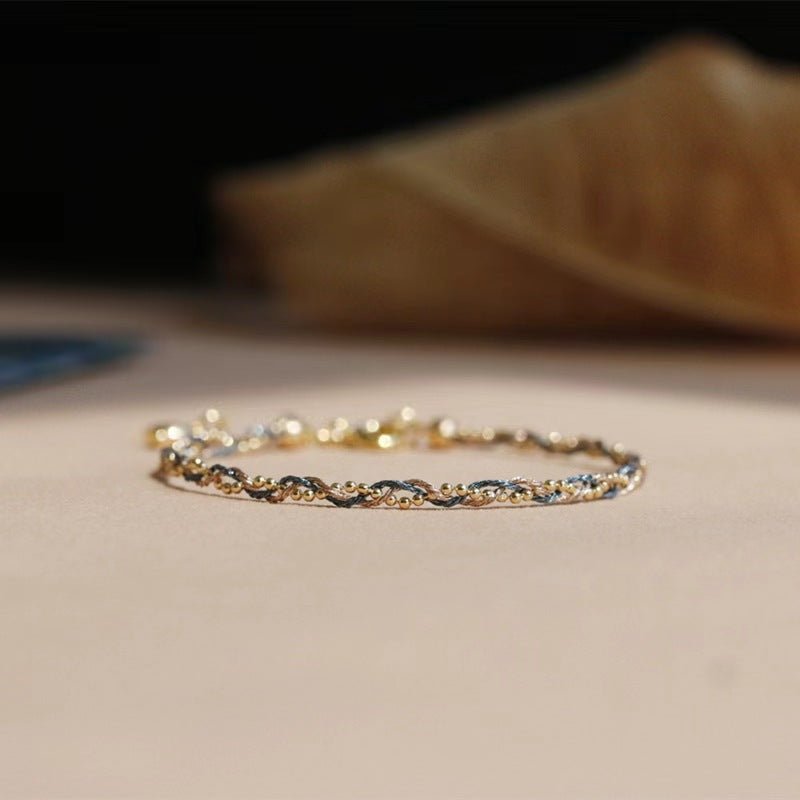 Handmade Braided Bracelet - 14K Gold Plated Thread & Beads - Elegant & Adjustable - STAR8S