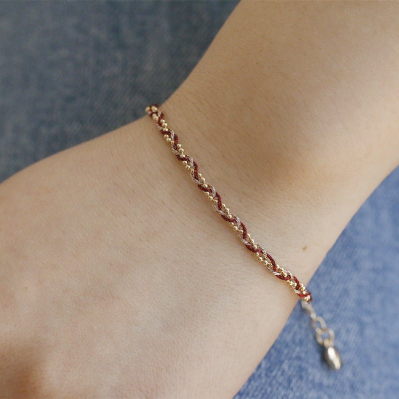 Handmade Braided Bracelet - 14K Gold Plated Thread & Beads - Elegant & Adjustable - STAR8S