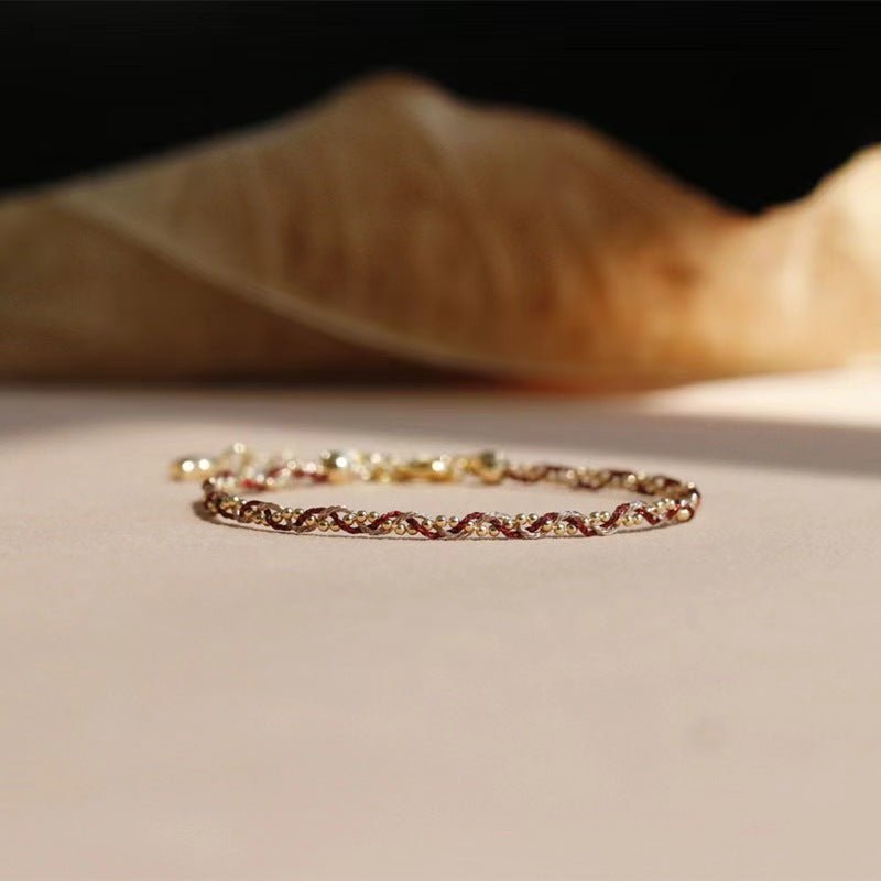 Handmade Braided Bracelet - 14K Gold Plated Thread & Beads - Elegant & Adjustable - STAR8S