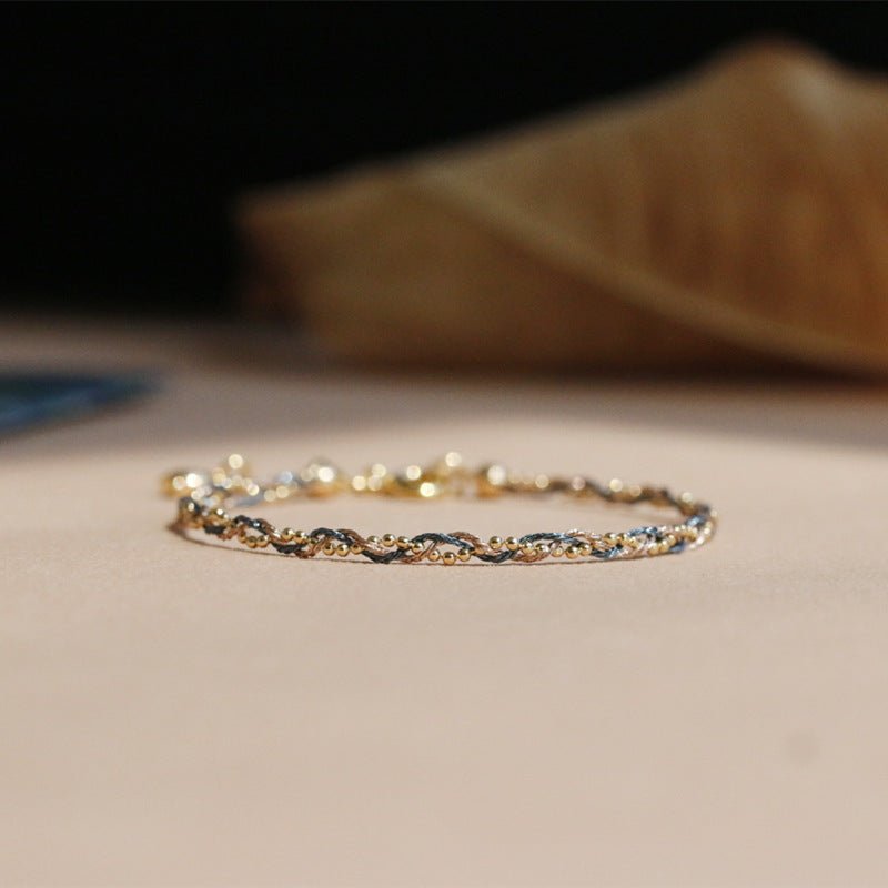 Handmade Braided Bracelet - 14K Gold Plated Thread & Beads - Elegant & Adjustable - STAR8S