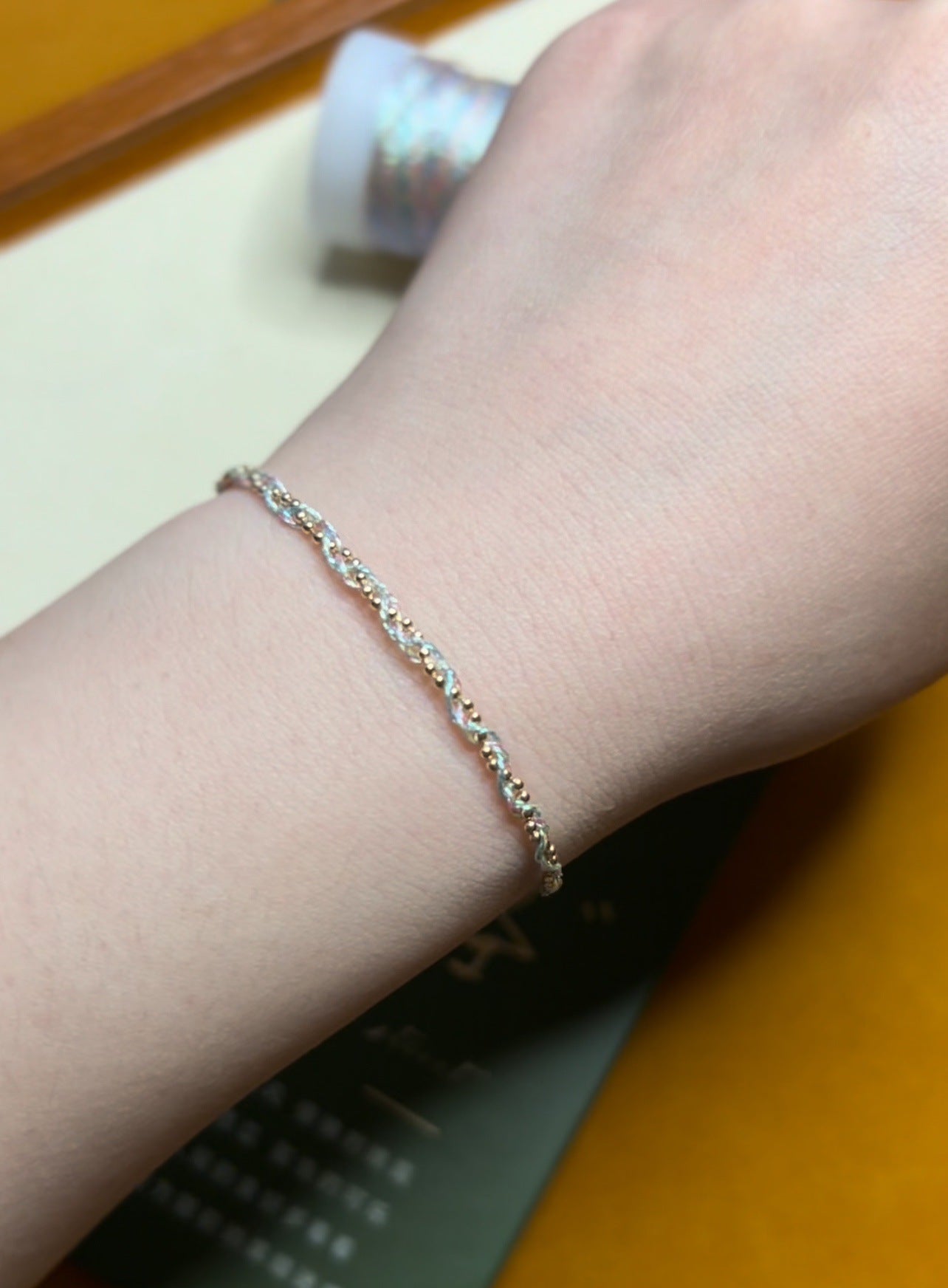 Handmade Braided Bracelet - 14K Gold Plated Thread & Beads - Elegant & Adjustable - STAR8S