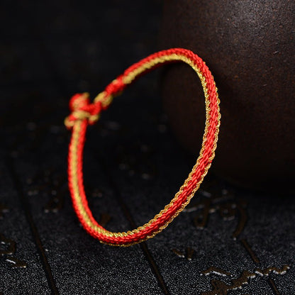 Handmade Chinese Knot Gold Rope Braided Bracelet | Handwoven Red String Bracelet - STAR8S