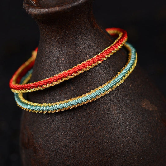 Handmade Chinese Knot Gold Rope Braided Bracelet | Handwoven Red String Bracelet - STAR8S