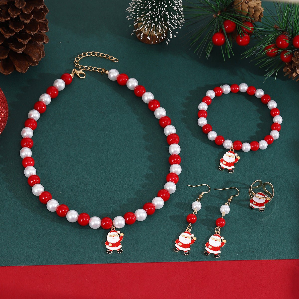 Handmade Christmas Jewelry Set | Cute Santa Necklace, Earrings, Bracelet & Ring Set for Women - STAR8S