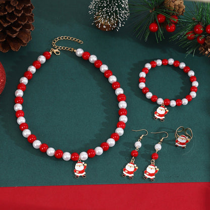 Handmade Christmas Jewelry Set | Cute Santa Necklace, Earrings, Bracelet & Ring Set for Women - STAR8S