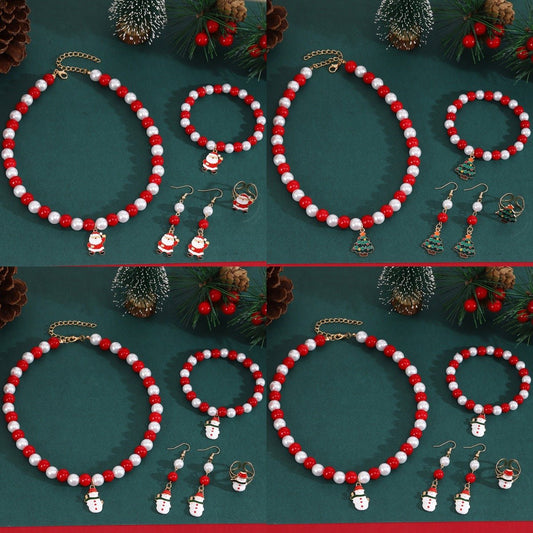 Handmade Christmas Jewelry Set | Cute Santa Necklace, Earrings, Bracelet & Ring Set for Women - STAR8S