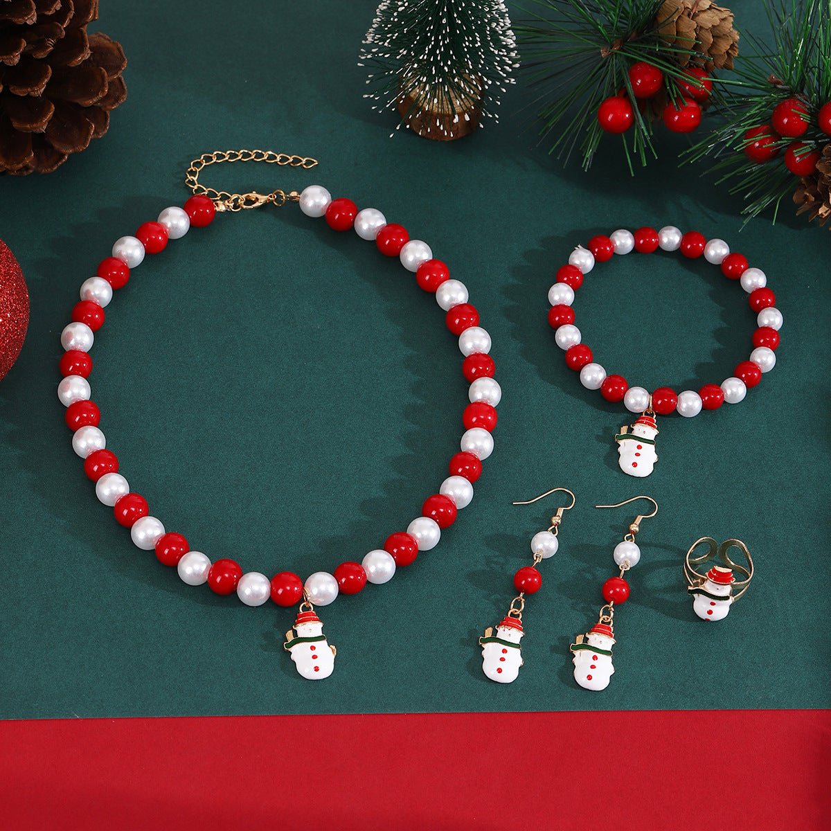 handmade christmas jewelry set | cute santa necklace, earrings, bracelet & ring set for women - star8s