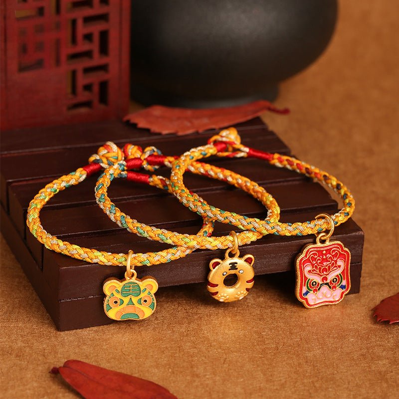 Handmade Colorful Rope Tiger Enamel Bracelet | Lucky Red String Bracelet for Good Fortune | Year of the Tiger Charm - STAR8S