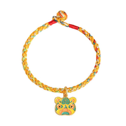 Handmade Colorful Rope Tiger Enamel Bracelet | Lucky Red String Bracelet for Good Fortune | Year of the Tiger Charm - STAR8S
