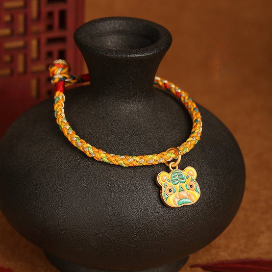 Handmade Colorful Rope Tiger Enamel Bracelet | Lucky Red String Bracelet for Good Fortune | Year of the Tiger Charm - STAR8S