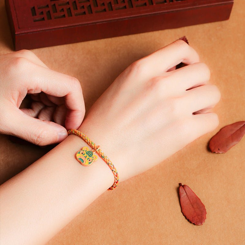 Handmade Colorful Rope Tiger Enamel Bracelet | Lucky Red String Bracelet for Good Fortune | Year of the Tiger Charm - STAR8S
