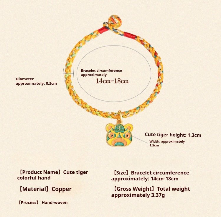 Handmade Colorful Rope Tiger Enamel Bracelet | Lucky Red String Bracelet for Good Fortune | Year of the Tiger Charm - STAR8S