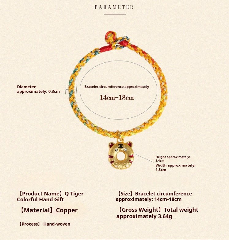 Handmade Colorful Rope Tiger Enamel Bracelet | Lucky Red String Bracelet for Good Fortune | Year of the Tiger Charm - STAR8S