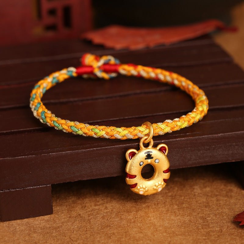 Handmade Colorful Rope Tiger Enamel Bracelet | Lucky Red String Bracelet for Good Fortune | Year of the Tiger Charm - STAR8S