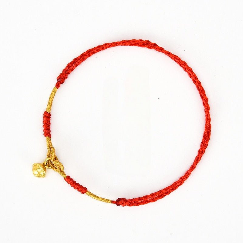 handmade gold bell anklet – adjustable red string foot chain for women | good luck & fortune charm - star8s