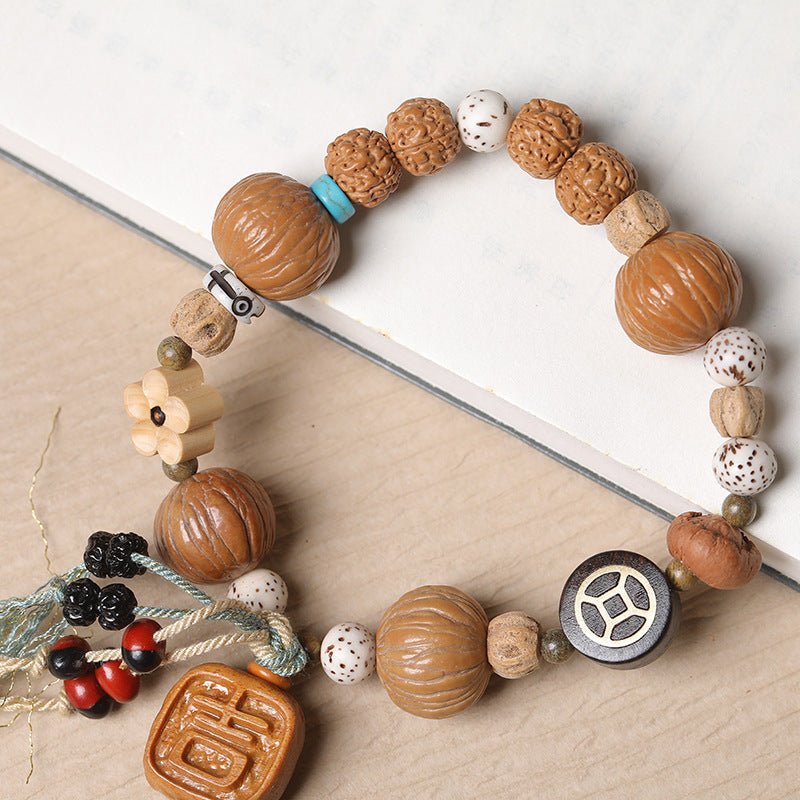 handmade gourd bracelet for men & women - adjustable wooden beads ethnic style, prosperity & fortune - star8s