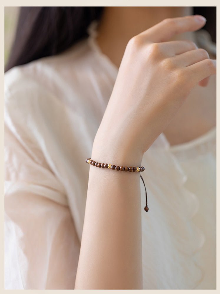 Handmade Natural Sandalwood Beaded Bracelet with 14K Gold Plated - Zodiac Protection & Blessings - STAR8S