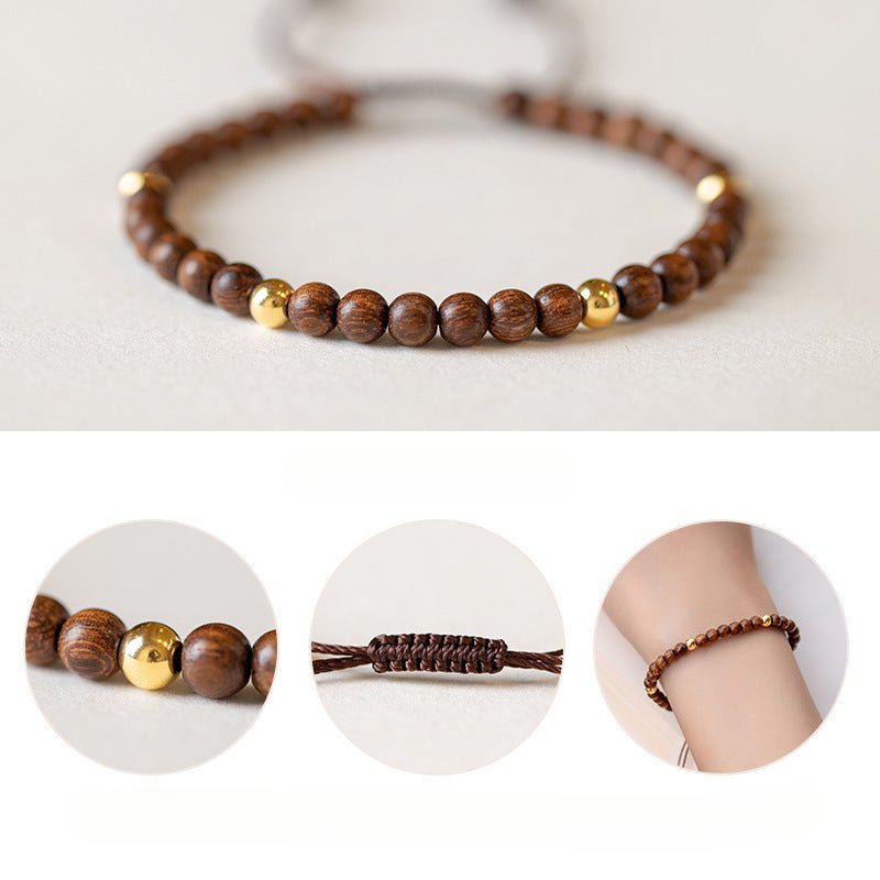 Handmade Natural Sandalwood Beaded Bracelet with 14K Gold Plated - Zodiac Protection & Blessings - STAR8S