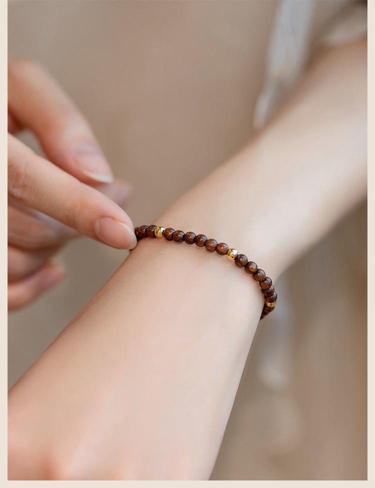 Handmade Natural Sandalwood Beaded Bracelet with 14K Gold Plated - Zodiac Protection & Blessings - STAR8S