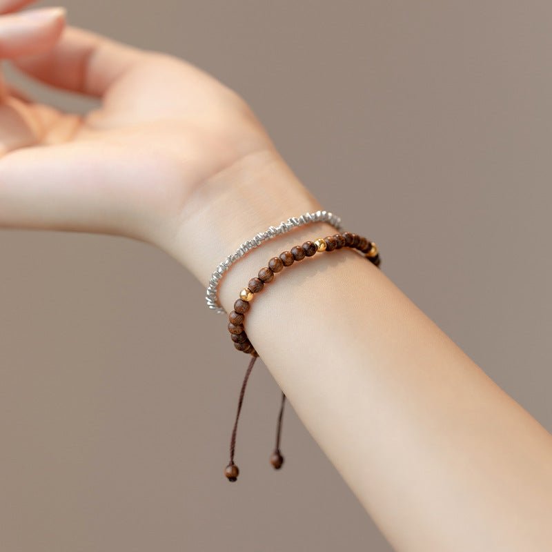 Handmade Natural Sandalwood Beaded Bracelet with 14K Gold Plated - Zodiac Protection & Blessings - STAR8S