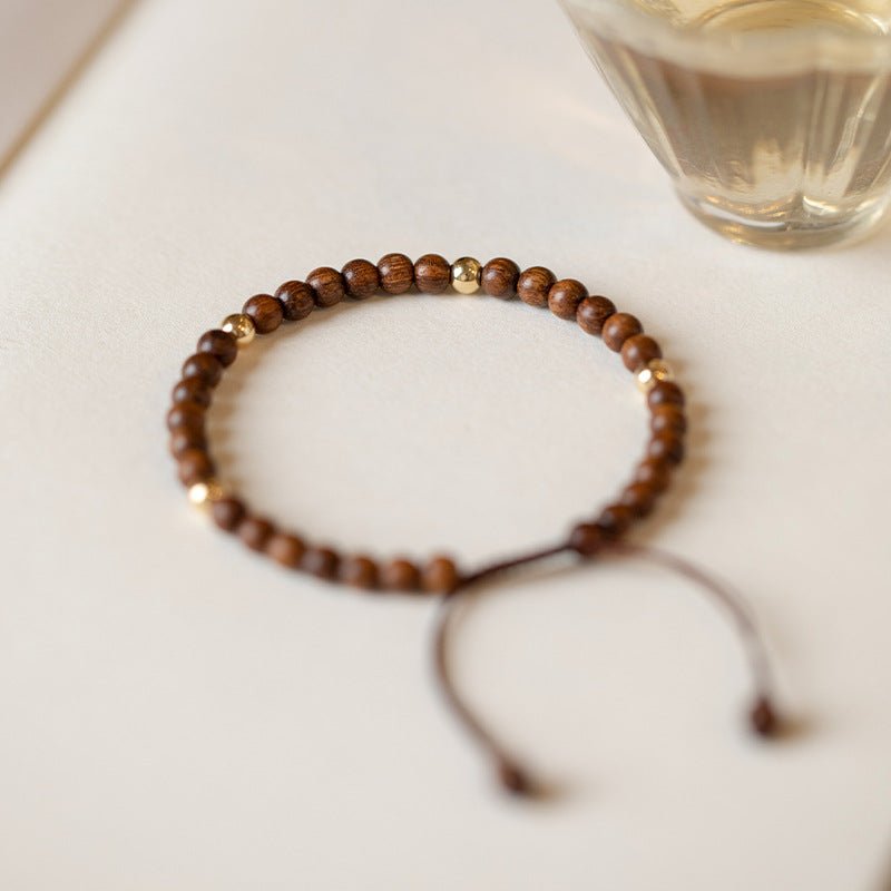 Handmade Natural Sandalwood Beaded Bracelet with 14K Gold Plated - Zodiac Protection & Blessings - STAR8S