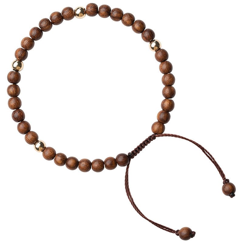 Handmade Natural Sandalwood Beaded Bracelet with 14K Gold Plated - Zodiac Protection & Blessings - STAR8S