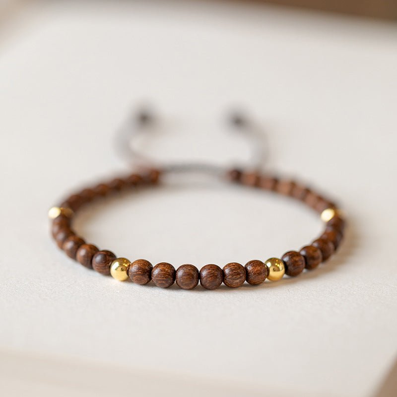 Handmade Natural Sandalwood Beaded Bracelet with 14K Gold Plated - Zodiac Protection & Blessings - STAR8S