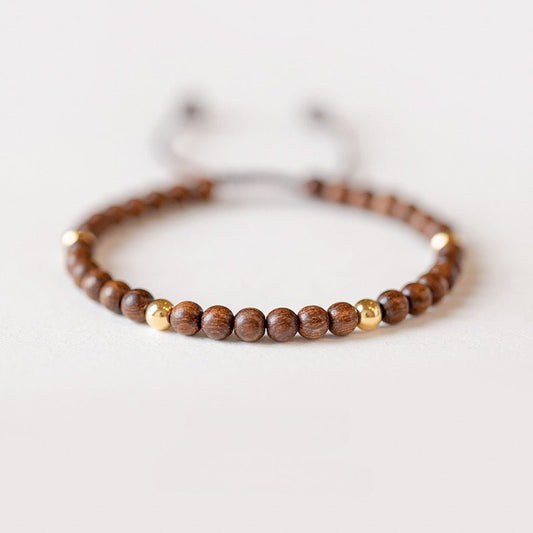 Handmade Natural Sandalwood Beaded Bracelet with 14K Gold Plated - Zodiac Protection & Blessings - STAR8S