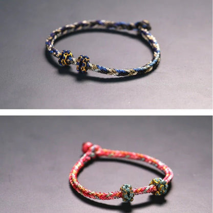 Handmade Peach Blossom Red String Bracelet - Eight - strand Braided Four - faced Buddha | STAR8S - STAR8S
