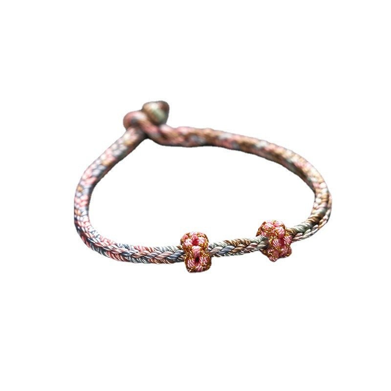 Handmade Peach Blossom Red String Bracelet - Eight - strand Braided Four - faced Buddha | STAR8S - STAR8S