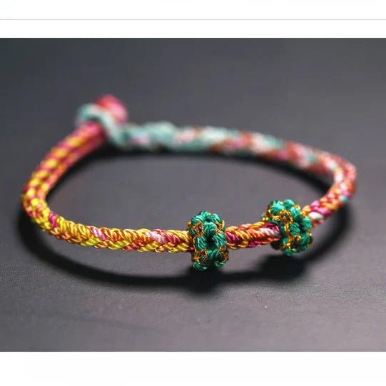 handmade peach blossom red string bracelet - eight - strand braided four - faced buddha | star8s - star8s
