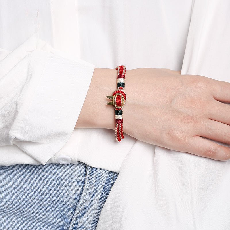 handmade red rabbit year s925 silver lucky rabbit friendship bracelet – adjustable, couple gift, red & navy - star8s