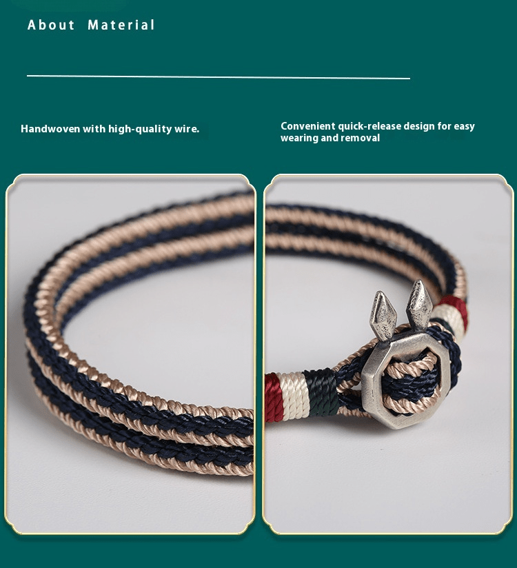 handmade red rabbit year s925 silver lucky rabbit friendship bracelet – adjustable, couple gift, red & navy - star8s
