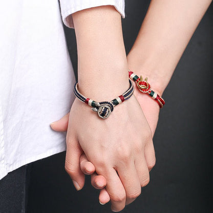 Handmade Red Rabbit Year S925 Silver Lucky Rabbit Friendship Bracelet – Adjustable, Couple Gift, Red & Navy - STAR8S