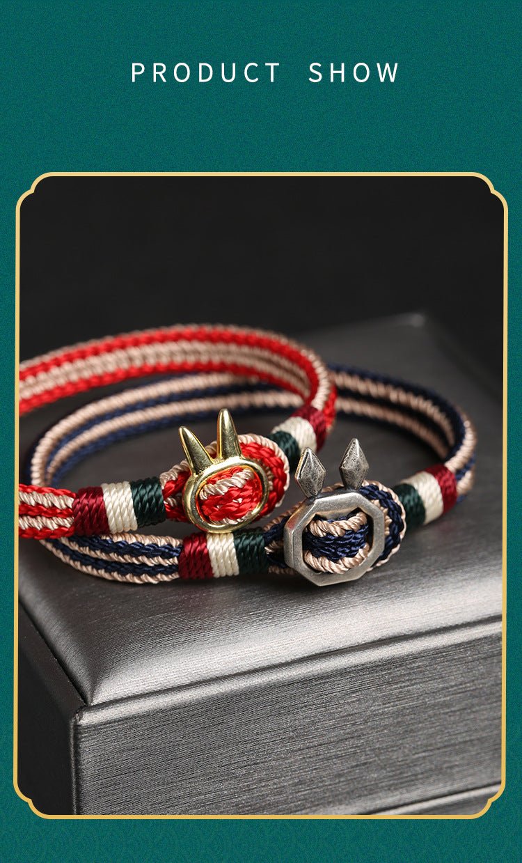 Handmade Red Rabbit Year S925 Silver Lucky Rabbit Friendship Bracelet – Adjustable, Couple Gift, Red & Navy - STAR8S