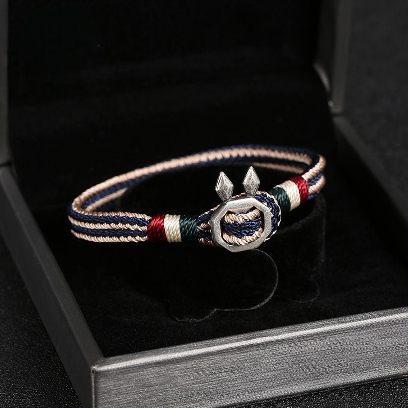 handmade red rabbit year s925 silver lucky rabbit friendship bracelet – adjustable, couple gift, red & navy - star8s