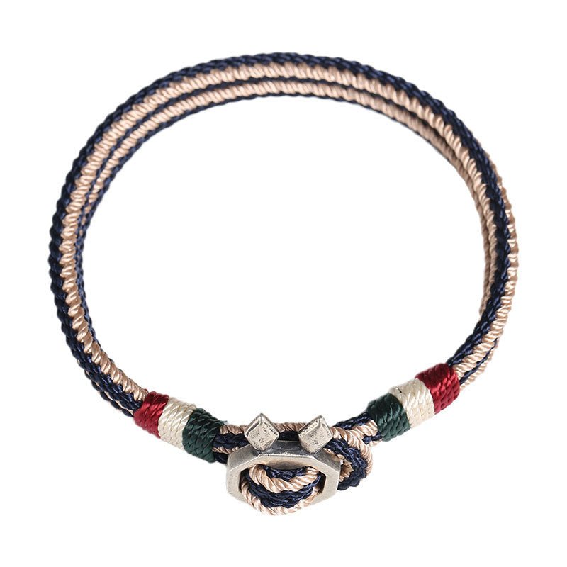 Handmade Red Rabbit Year S925 Silver Lucky Rabbit Friendship Bracelet – Adjustable, Couple Gift, Red & Navy - STAR8S