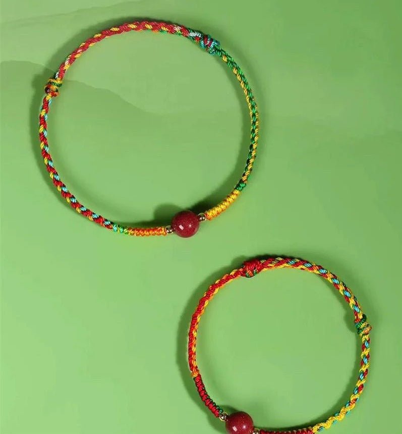 handmade red string bracelet – adjustable five - color luck bracelet with red sand bead for children and adults - star8s