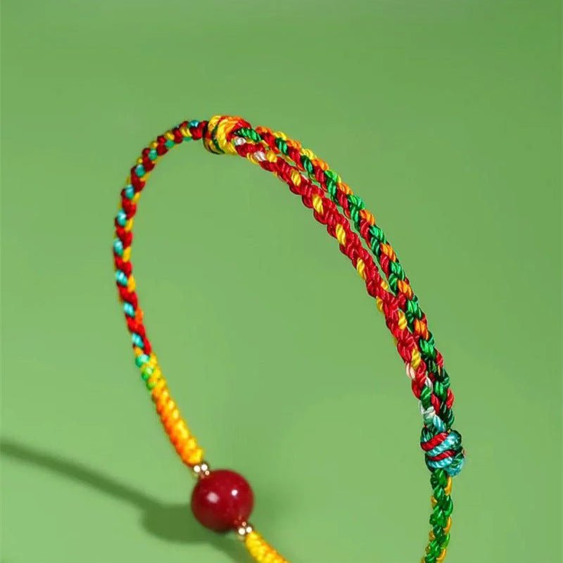 handmade red string bracelet – adjustable five - color luck bracelet with red sand bead for children and adults - star8s