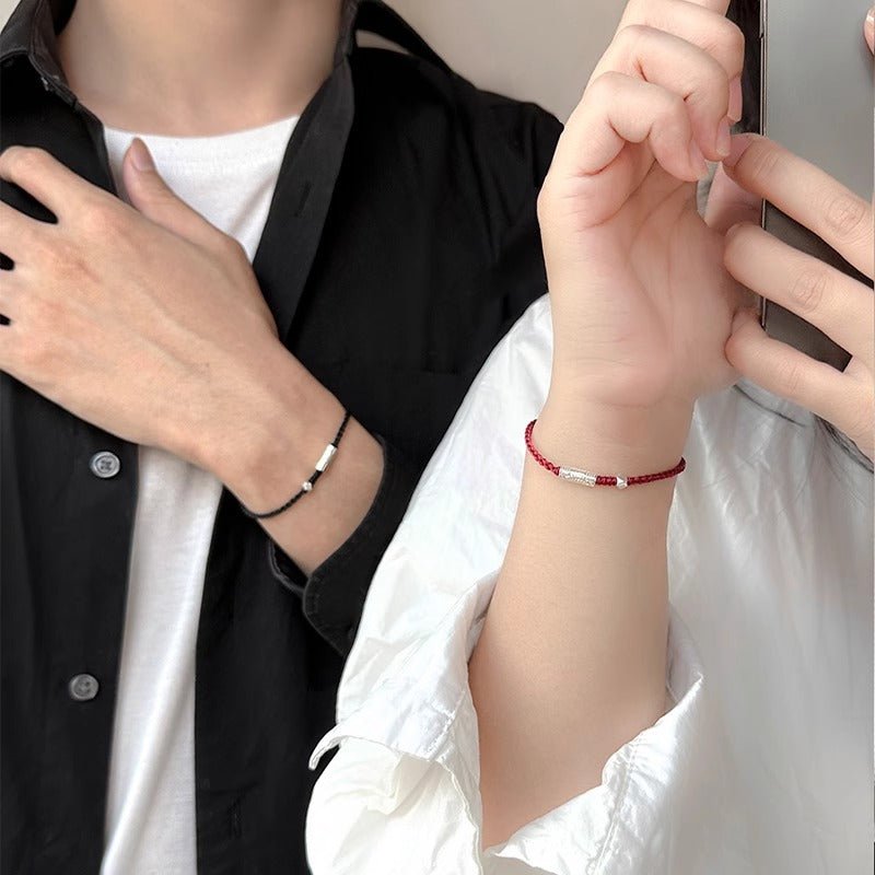 handmade red string bracelet for couples – 925 sterling silver fish bead, adjustable red & black cord - star8s