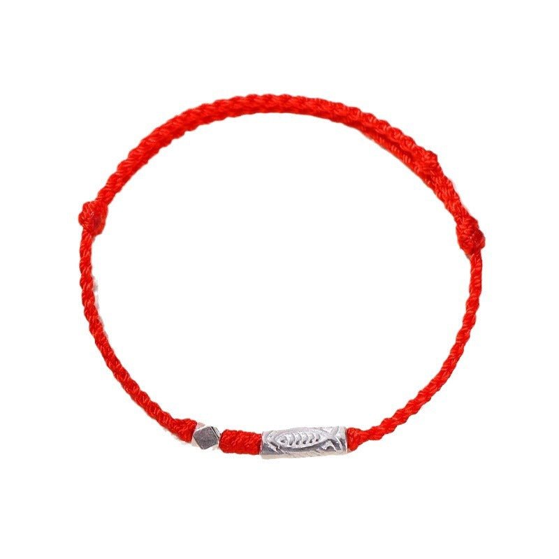Handmade Red String Bracelet for Couples – 925 Sterling Silver Fish Bead, Adjustable Red & Black Cord - STAR8S