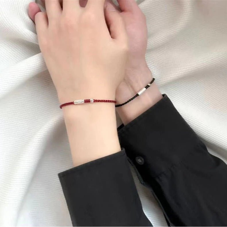 Handmade Red String Bracelet for Couples – 925 Sterling Silver Fish Bead, Adjustable Red & Black Cord - STAR8S