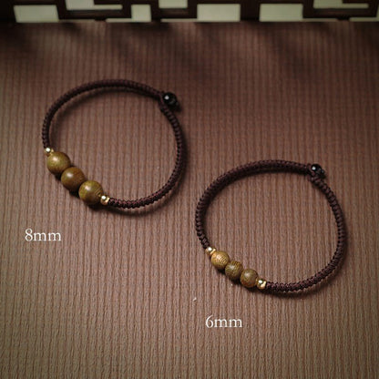 Handmade Sandalwood Bracelet for Men & Women | 14K Gold - Plated Red Rope Bracelet - STAR8S